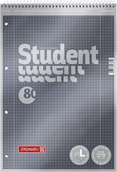 Produktbild: Collegeblock Premium Student Spirale oben | A4, Lineatur 28, 80 Blatt, anthrazit