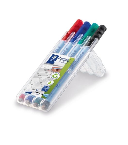 Produktbild: STAEDTLER Universalstift Lumocolor correctable 305 trocken abwischbar, blau M, 4er Set