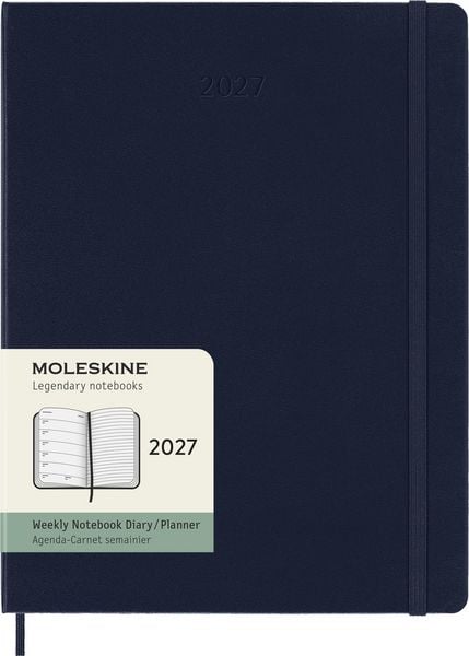 Produktbild: Moleskine 12 Monate Wochen Notizkalender 2027, XL, 1 Wo = 1 Seite, rechts linierte Seite, Fester Einband, Saphir