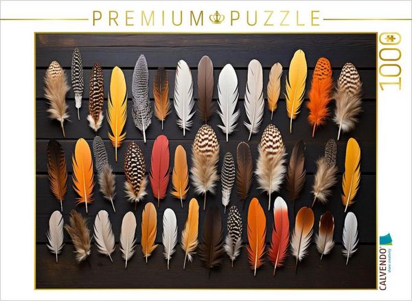 Produktbild: CALVENDO Puzzle Federsammlung - bunte Federn arrangiert | 1000 Teile Lege-Gr&ouml;&szlig;e 64x48cm Foto-Puzzle f&uuml;r gl&uuml;ckliche Stunden
