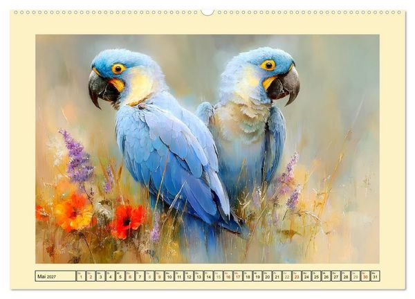 Produktbild: Hyazint-Aras. Die blauen Papageien aus S&uuml;damerika (hochwertiger Premium Wandkalender 2027 DIN A2 quer), Kunstdruck in Hochglanz