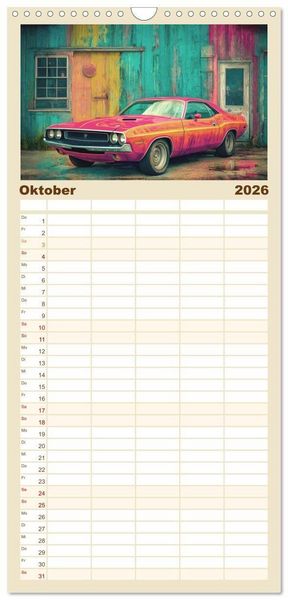 Produktbild: Familienplaner 2026 - Amerikas rollende Legenden &ndash; Retro-Design trifft Nostalgie mit 5 Spalten (Wandkalender, 21 x 45 cm) CALVENDO