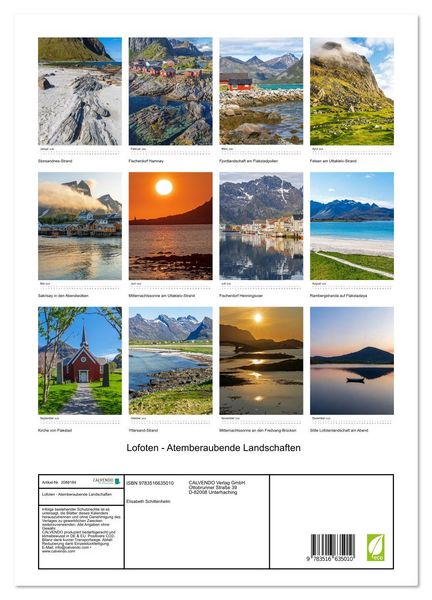 Produktbild: Lofoten - Atemberaubende Landschaften (hochwertiger Premium Wandkalender 2026 DIN A2 hoch), Kunstdruck in Hochglanz