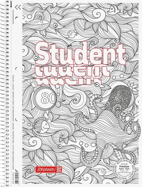 Produktbild: Brunnen Collegeblock Premium Student KRAKE ZENart, A4 Lineatur 28, wei&szlig;