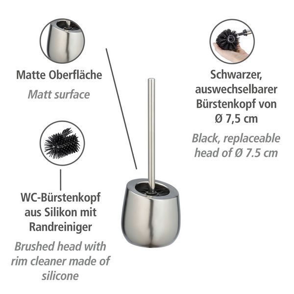 Produktbild: WC-Garnitur Mod. Badi Chrom matt Keramik, mit Silikon-B&uuml;rstenkopf
