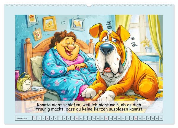 Produktbild: Frauchen und Hund. Witzige Cartoons vom t&auml;glichen Chaos (Wandkalender 2026 DIN A2 quer), CALVENDO Monatskalender