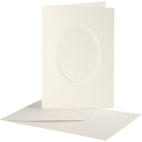 Produktbild: Creativ Company Passepartout-Karten mit Kuvert, oval, Kartengr&ouml;&szlig;e 10,5x15 cm, Umschlaggr&ouml;&szlig;e , 11,5x16,5 cm, Naturwei&szlig;, 10er Set