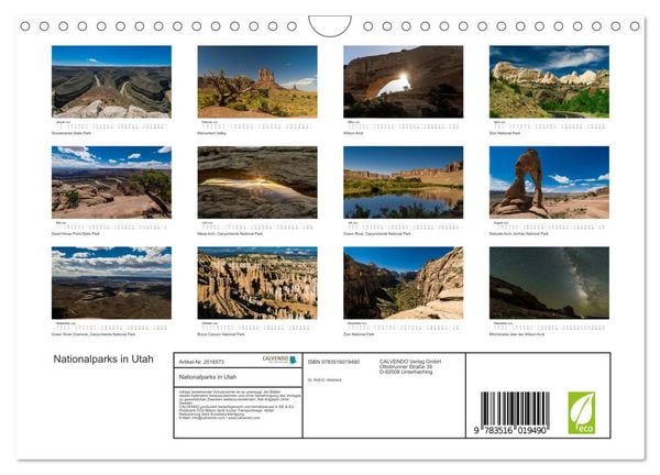 Produktbild: Nationalparks in Utah (Wandkalender 2026 DIN A4 quer), CALVENDO Monatskalender