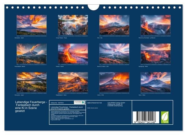 Produktbild: Lebendige Feuerberge - Fantastisch durch eine KI in Szene gesetzt (Wandkalender 2026 DIN A4 quer), CALVENDO Monatskalender