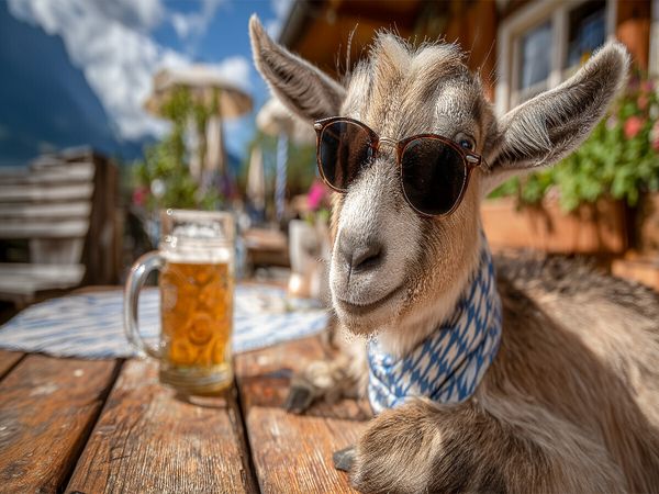 Produktbild: CALVENDO Puzzle Ziege mit Sonnenbrille im bayerischen Biergarten | 1000 Teile Lege-Gr&ouml;&szlig;e 64x48cm Foto-Puzzle f&uuml;r gl&uuml;ckliche Stunden