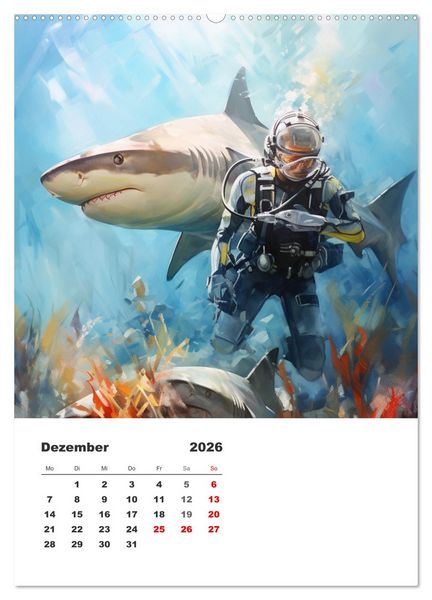 Produktbild: Tauchen im ewigen Blau. Eine Aquarell-Reise in die Tiefen der Meere (Wandkalender 2026 DIN A2 hoch), CALVENDO Monatskalender