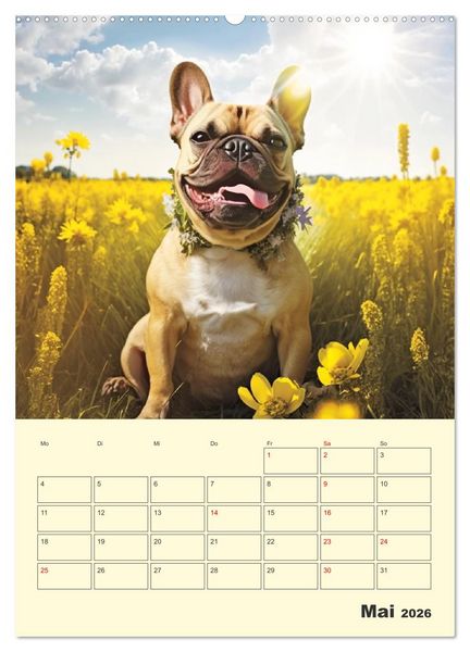 Produktbild: Lustige Flederm&auml;use. Franz&ouml;sische Bulldoggen bei der Freizeitgestaltung (Wandkalender 2026 DIN A2 hoch), CALVENDO Monatskalender