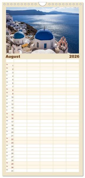 Produktbild: Familienplaner 2026 - Santorini - K&ouml;nigin der Kykladen mit 5 Spalten (Wandkalender, 21 x 45 cm) CALVENDO