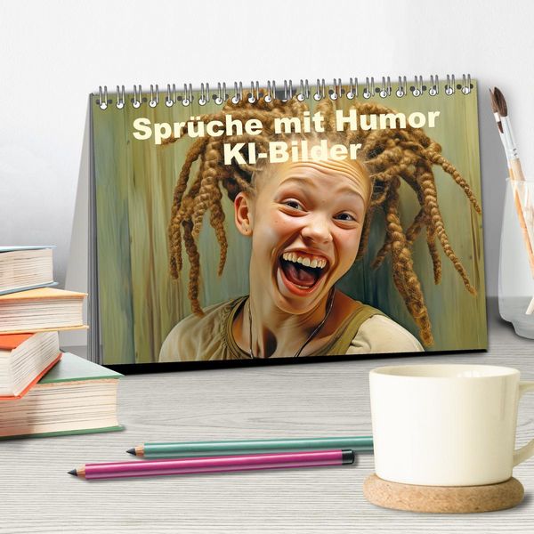 Produktbild: Spr&uuml;che mit Humor - KI-Bilder (Tischkalender 2026 DIN A5 quer), CALVENDO Monatskalender