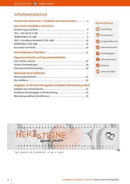Produktbild: Herzsteine &ndash; Hanna Jansen &ndash; Lesebegleiter &ndash; Hauptschule