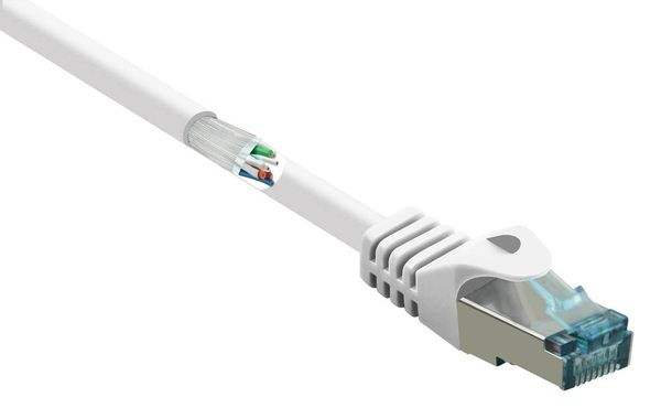 Renkforce RF-5043786 RJ45 Netzwerkkabel, Patchkabel CAT 6a S/FTP 3.00 m Weiß mit Rastnasenschutz, Flammwidrig 1 St.