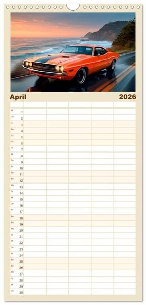 Produktbild: Familienplaner 2026 - Amerikas rollende Legenden &ndash; Retro-Design trifft Nostalgie mit 5 Spalten (Wandkalender, 21 x 45 cm) CALVENDO