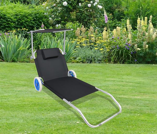 Produktbild: Sonnenliege Liegestuhl Gartenliege Rollen Dach
