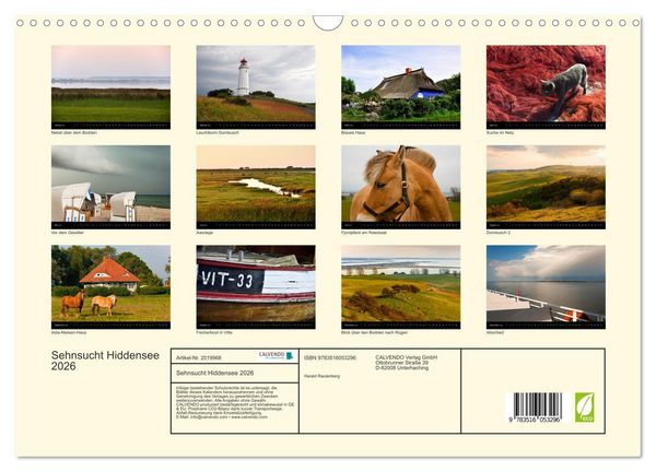 Produktbild: Sehnsucht Hiddensee 2026 (Wandkalender 2026 DIN A3 quer), CALVENDO Monatskalender