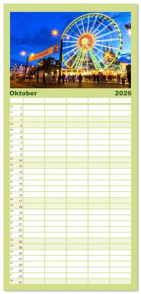 Produktbild: Familienplaner 2026 - Landeshauptstadt Erfurt - Reise durch das sch&ouml;ne Th&uuml;ringen mit 5 Spalten (Wandkalender, 21 x 45 cm) CALVENDO