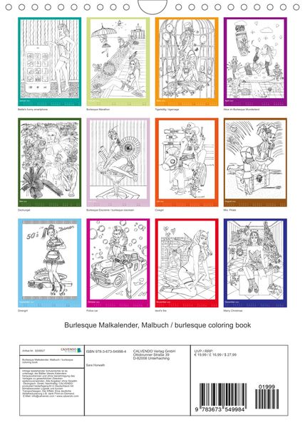 Produktbild: Burlesque Malkalender, Malbuch / burlesque coloring book mit Bildern von Sara Horwath (Wandkalender 2022 DIN A4 hoch)