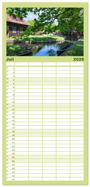 Produktbild: Familienplaner 2026 - Spreewald - Ein Naturparadies mit 5 Spalten (Wandkalender, 21 x 45 cm) CALVENDO