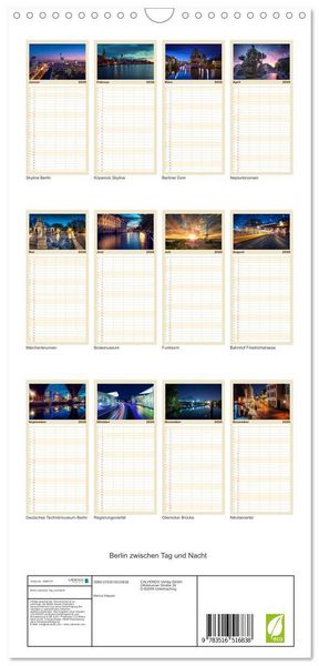 Produktbild: Familienplaner 2026 - Berlin zwischen Tag und Nacht mit 5 Spalten (Wandkalender, 21 x 45 cm) CALVENDO
