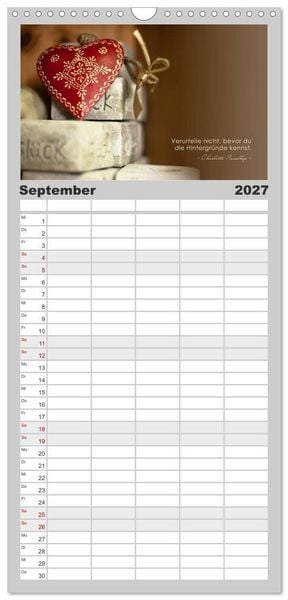 Produktbild: Familienplaner 2027 - Mit guten Gedanken durch das Jahr mit 5 Spalten (Wandkalender, 21 x 45 cm) CALVENDO