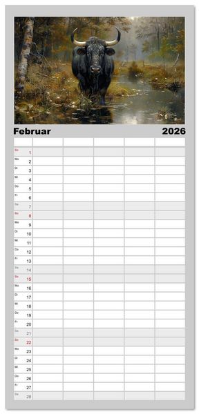 Produktbild: Familienplaner 2026 - Wilde Rinder mit 5 Spalten (Wandkalender, 21 x 45 cm) CALVENDO