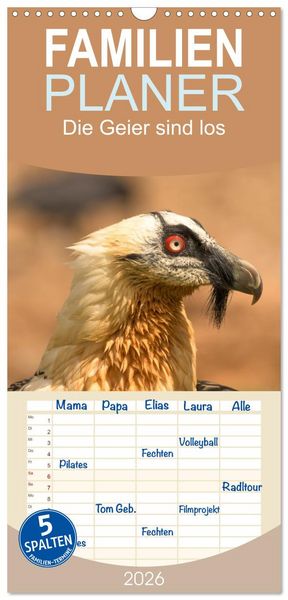 Produktbild: Familienplaner 2026 - Die Geier sind los mit 5 Spalten (Wandkalender, 21 x 45 cm) CALVENDO