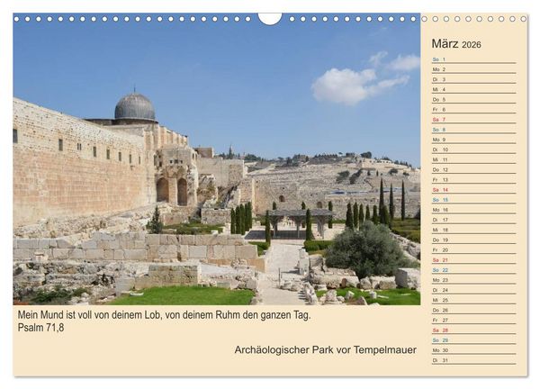 Produktbild: Jerusalem mit Bibelversen / Geburtstagsplaner (Wandkalender 2026 DIN A3 quer), CALVENDO Monatskalender