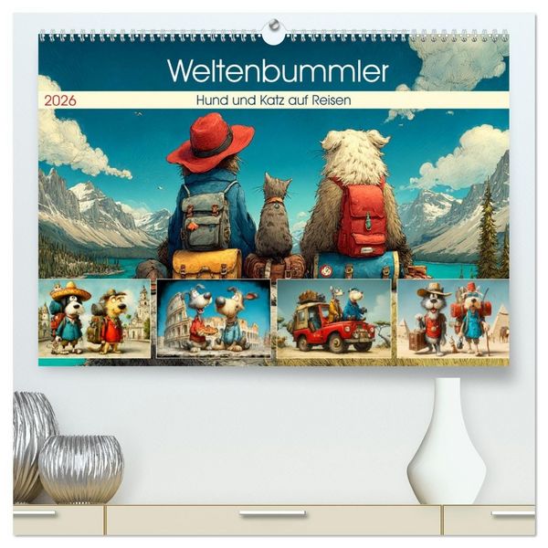 Produktbild: Weltenbummler. Hund und Katz auf Reisen (hochwertiger Premium Wandkalender 2026 DIN A2 quer), Kunstdruck in Hochglanz