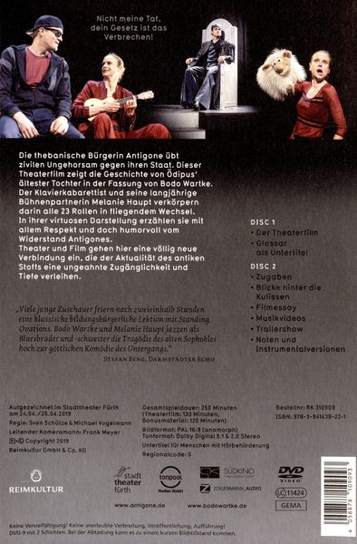 Produktbild: Antigone - Bodo Wartke und Melanie Haupt Live im Staddtheater F&uuml;rth [2 DVDs]