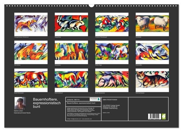 Produktbild: Bauernhoftiere, expressionistisch bunt (Wandkalender 2026 DIN A2 quer), CALVENDO Monatskalender