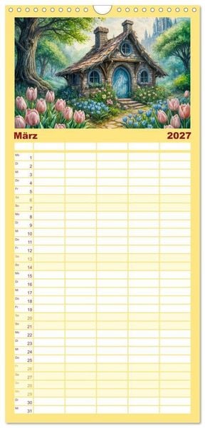 Produktbild: Familienplaner 2027 - Zauberhafte Feenh&auml;user - Wunderwelt der magischen Orte voller Fantasie mit 5 Spalten (Wandkalender, 21 x 45 cm) CALVENDO
