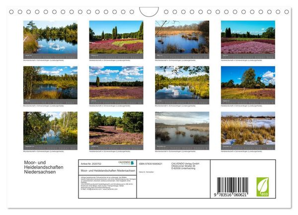Produktbild: Moor- und Heidelandschaften Niedersachsen (Wandkalender 2026 DIN A4 quer), CALVENDO Monatskalender
