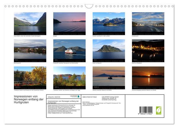 Produktbild: Impressionen von Norwegen entlang der Hurtigruten (Wandkalender 2026 DIN A3 quer), CALVENDO Monatskalender