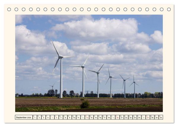 Produktbild: Windkraft in der Landschaft Ostfrieslands (Tischkalender 2026 DIN A5 quer), CALVENDO Monatskalender