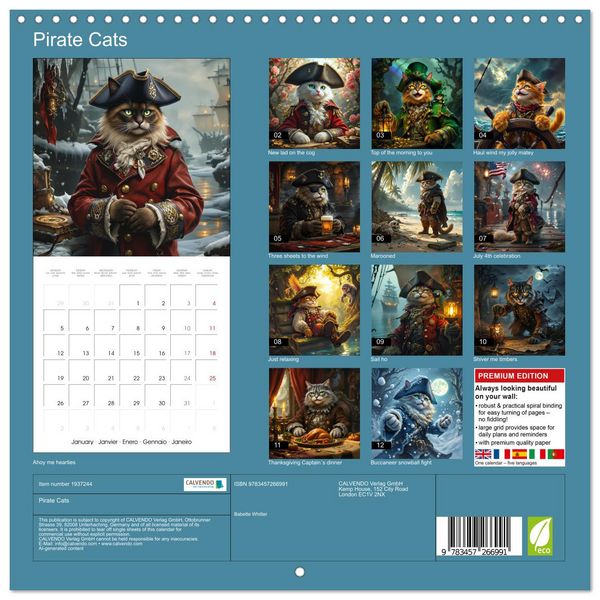 Produktbild: Pirate Cats (Wall Calendar 2026 12 &times; 12 Inch) CALVENDO 12 Month Wall Calendar