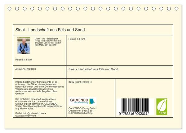 Produktbild: Sinai - Landschaft aus Fels und Sand (Tischkalender 2026 DIN A5 quer), CALVENDO Monatskalender