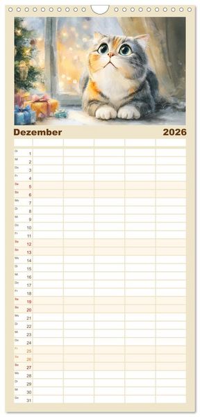 Produktbild: Familienplaner 2026 - Pastellpf&ouml;tchen. Liebliche Katzen in sanften Farben mit 5 Spalten (Wandkalender, 21 x 45 cm) CALVENDO