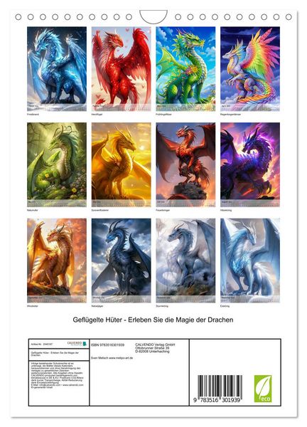 Produktbild: Gefl&uuml;gelte H&uuml;ter - Erleben Sie die Magie der Drachen (Wandkalender 2026 DIN A4 hoch), CALVENDO Monatskalender