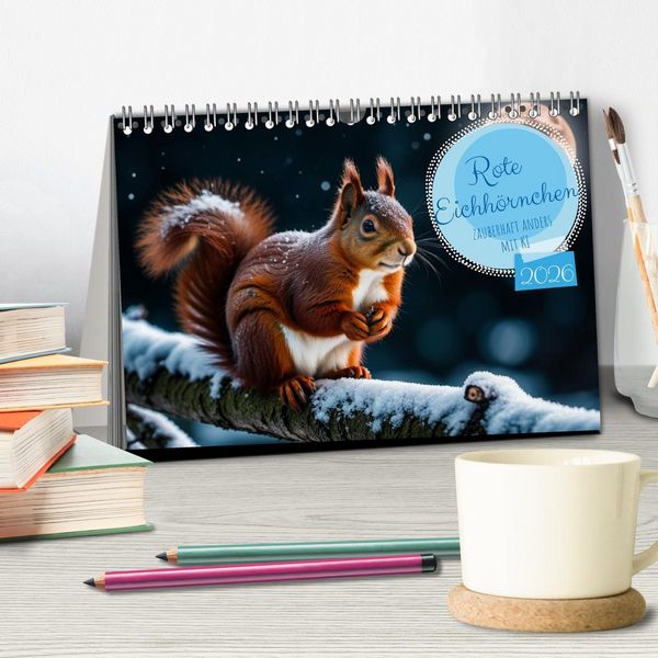 Produktbild: Rote Eichh&ouml;rnchen - zauberhaft anders mit KI (Tischkalender 2026 DIN A5 quer), CALVENDO Monatskalender