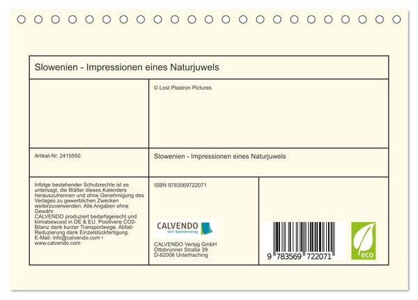 Produktbild: Slowenien - Impressionen eines Naturjuwels (Tischkalender 2027 DIN A5 quer), CALVENDO Monatskalender