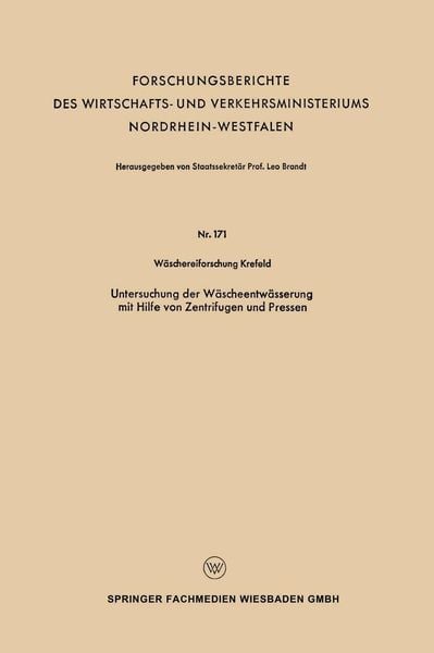 Produktbild: Untersuchung der W&auml;scheentw&auml;sserung mit Hilfe von Zentrifugen und Pressen