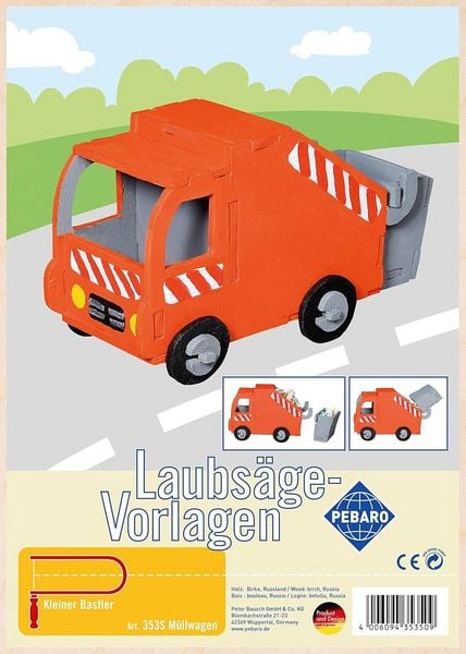 PEBARO 353S - Laubsägevorlage Müllwagen, 1 Platte, Größe DIN A4