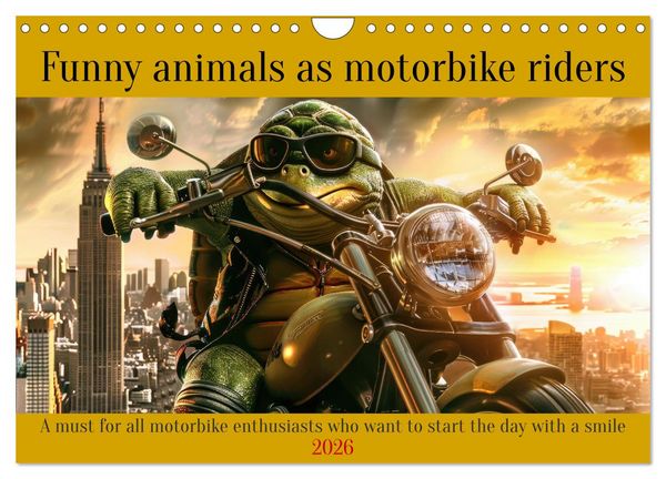 Produktbild: Funny animals as motorbike riders (Wall Calendar 2026 DIN A4 landscape), CALVENDO 12 Month Wall Calendar