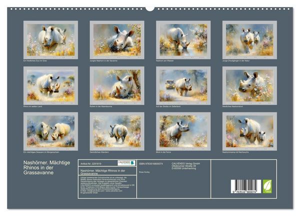 Produktbild: Nash&ouml;rner. M&auml;chtige Rhinos in der Grassavanne (hochwertiger Premium Wandkalender 2027 DIN A2 quer), Kunstdruck in Hochglanz