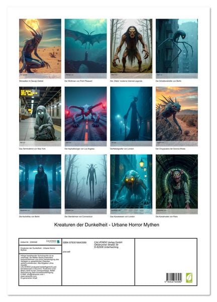 Produktbild: Kreaturen der Dunkelheit - Urbane Horror Mythen (Wandkalender 2026 DIN A2 hoch), CALVENDO Monatskalender