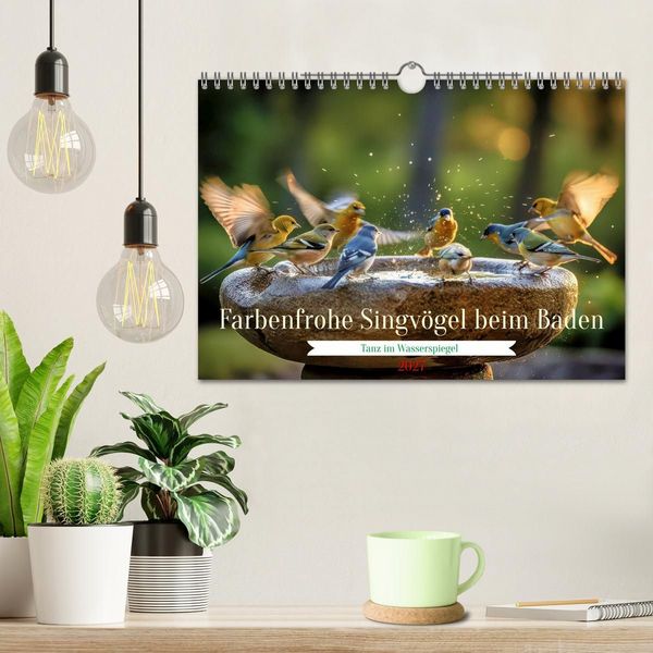 Produktbild: Farbenfrohe Singv&ouml;gel beim Baden (Wandkalender 2027 DIN A4 quer), CALVENDO Monatskalender